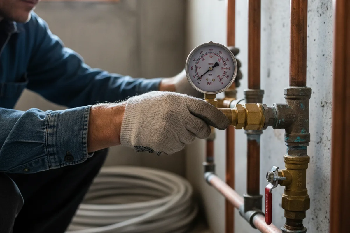Pressure testing a repaired line during Water Line Repair in Westfall
